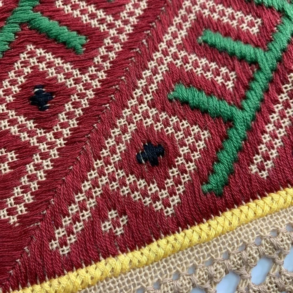 Woven Fabric Table Square Red Vintage Global Decor Boho 10